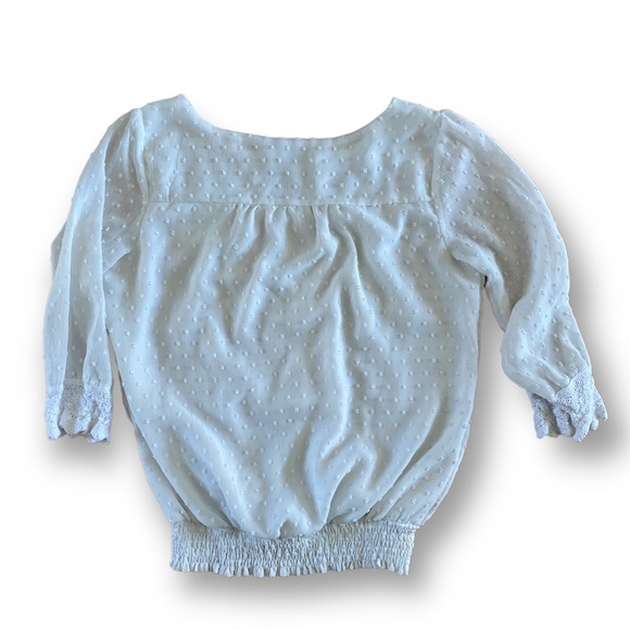 Solitaire embroidered peasant top with dots and lace 3/4 sleeve - Picture 2 of 8